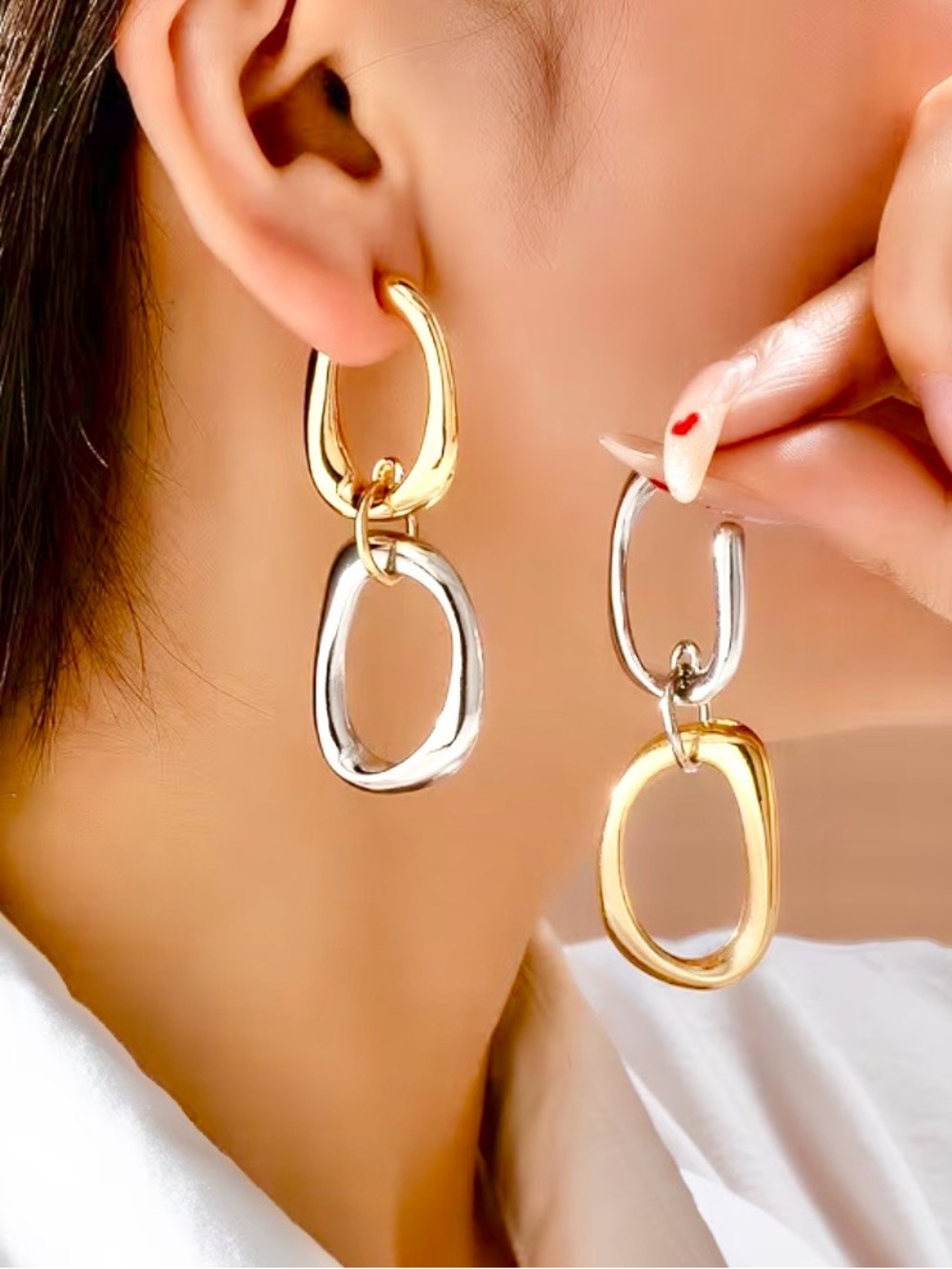 NWT Gold & Silver Double Link Drop Earrings